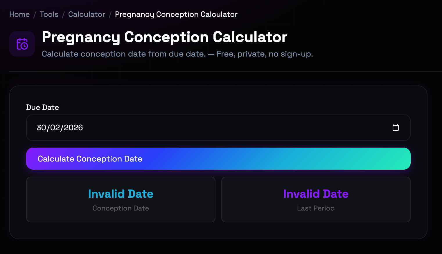 How to use Pregnancy Conception Calculator online — free, fast, and private